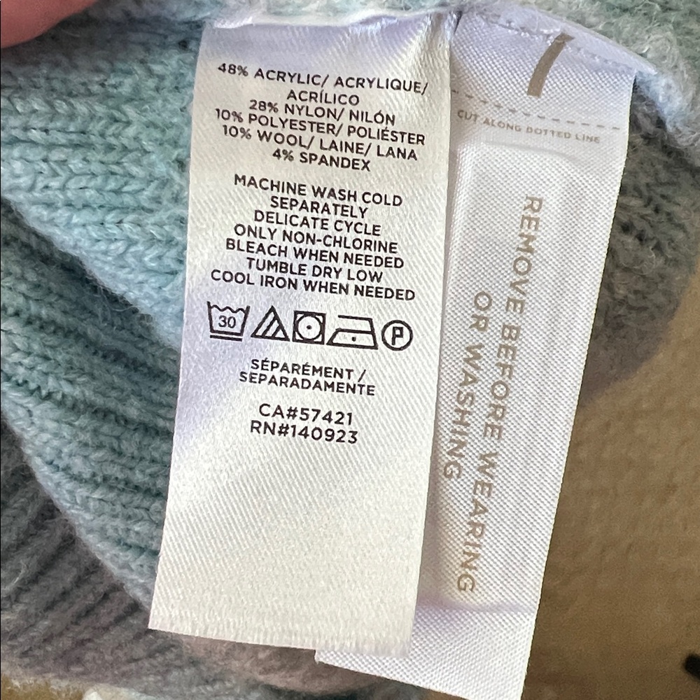 LOFT Snowflake Blue Gray Turtleneck Half Zip Cozy Oversized Sweater Sz M - Picture 5 of 7